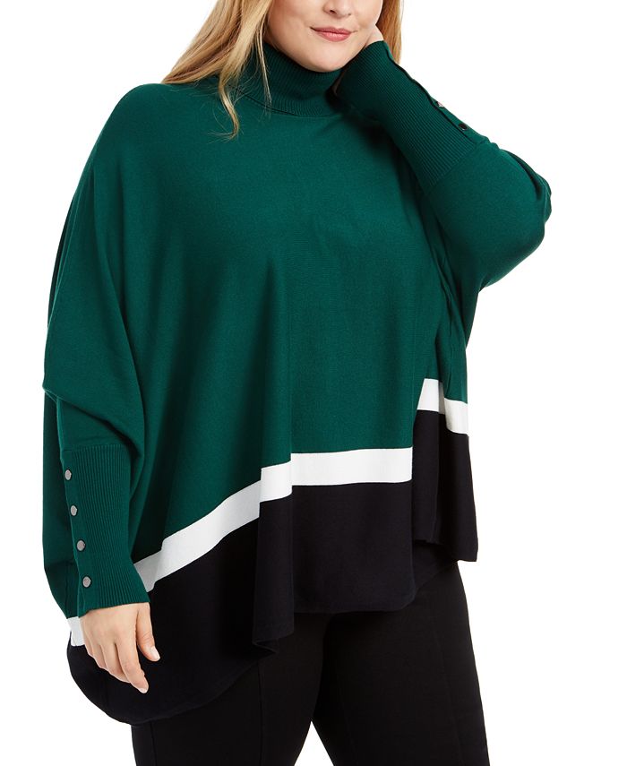 Alfani Women's Plus Colorblock Poncho Green Size 4XL