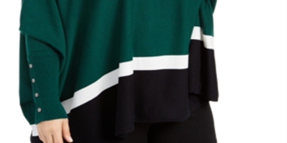 Alfani Women's Colorblock Poncho Green Size -2X