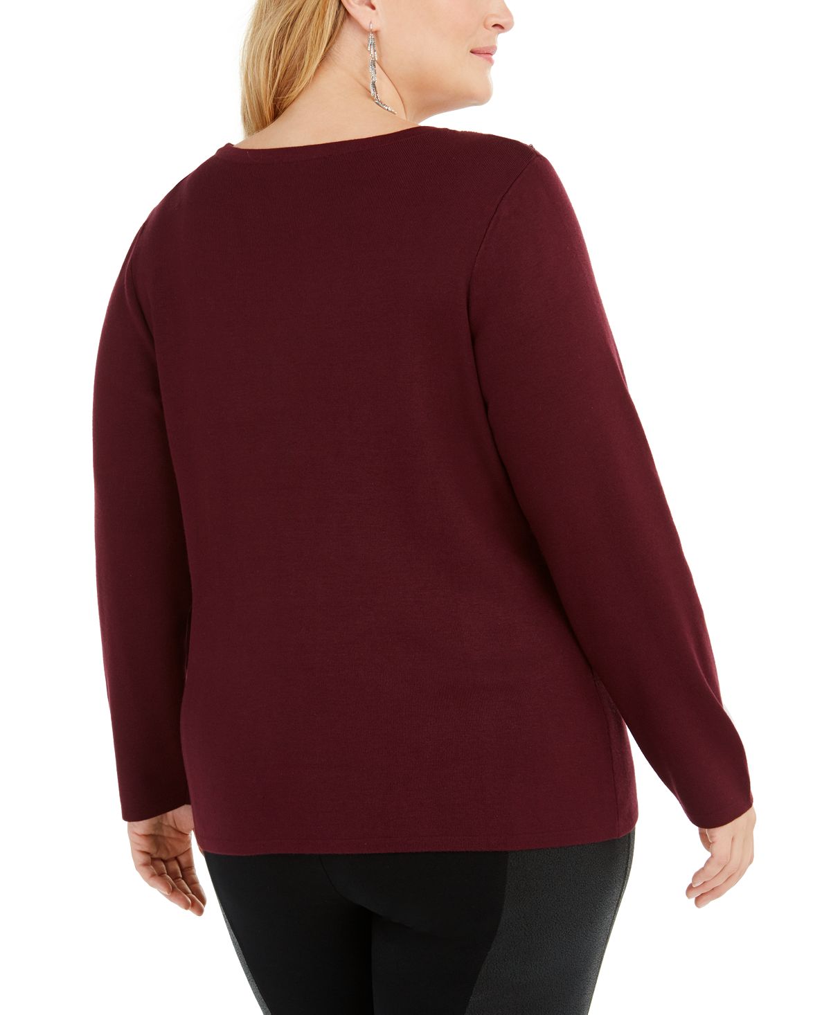 INC International Concepts Women's Plus Sequin Crewneck Sweater Wine Size 1X