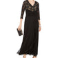 Jessica Howard Women's Lace Glitter Zippered 3/4 Sleeve V Neck Maxi Sheath Formal Dress Black Size 4 Petite