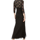 Jessica Howard Women's Lace Glitter Zippered 3/4 Sleeve V Neck Maxi Sheath Formal Dress Black Size 4 Petite