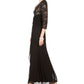 Jessica Howard Women's Lace Glitter Zippered 3/4 Sleeve V Neck Maxi Sheath Formal Dress Black Size 4 Petite