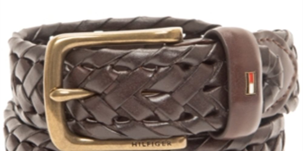 Tommy Hilfiger Men's Faux Leather Braided Casual Belt Brown Size Small