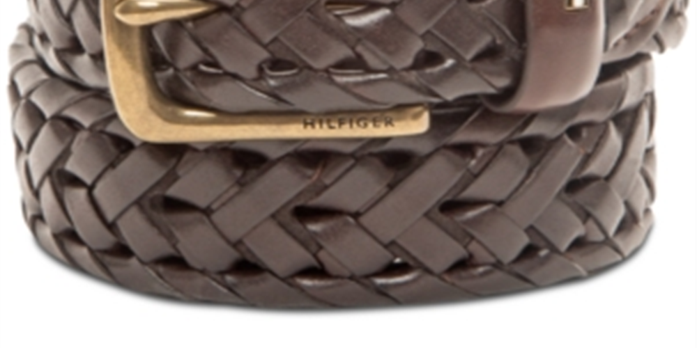 Tommy Hilfiger Men's Faux Leather Braided Casual Belt Brown Size Small