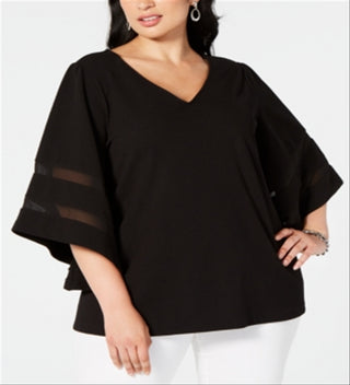 Alfani Women's Plus Mesh Inset Top Black Size 1X