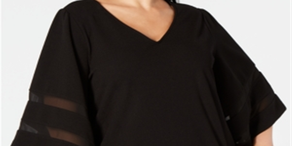 Alfani Women's Plus Mesh Inset Top Black Size 1X