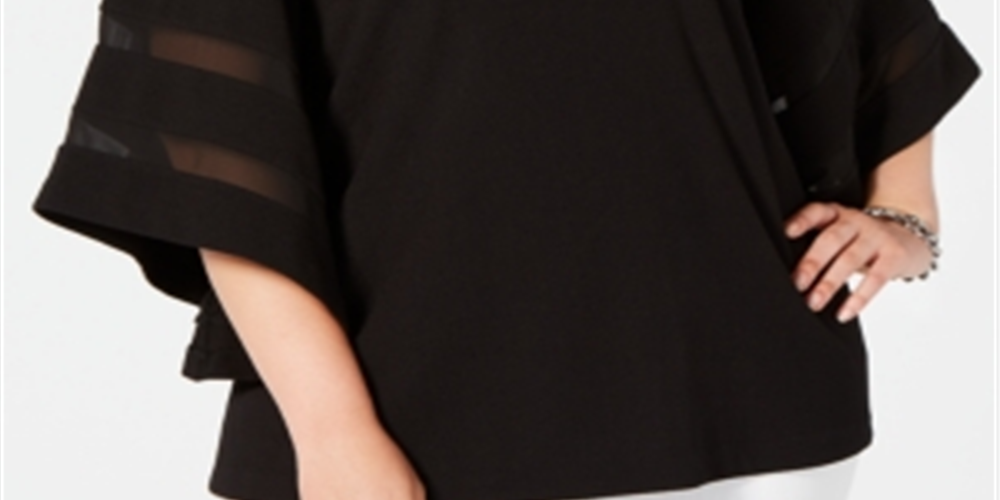 Alfani Women's Plus Mesh Inset Top Black Size 1X