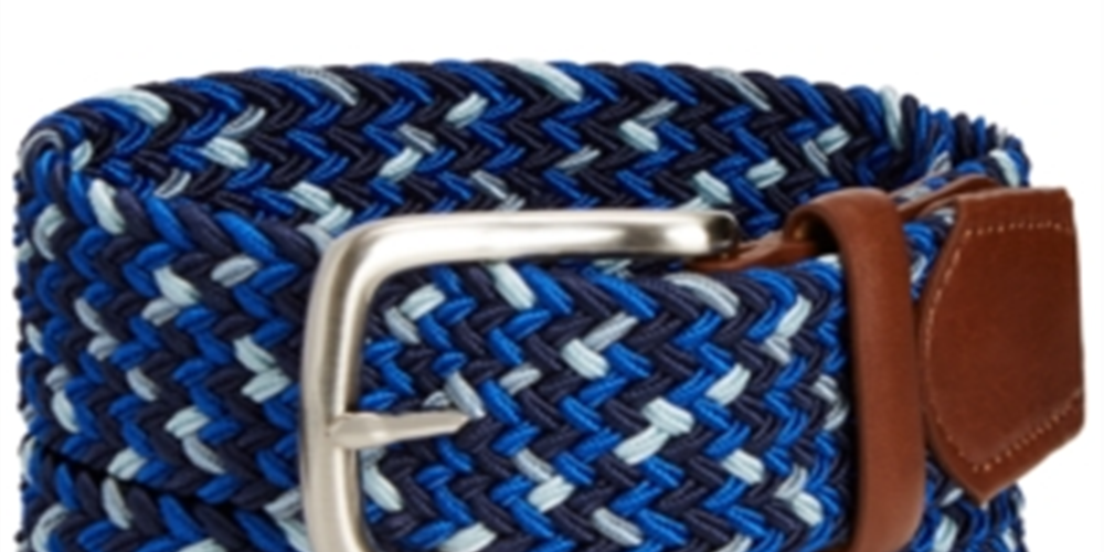 Club Room Men's Woven Faux Leather Trim Braided Belt Blue Size Small