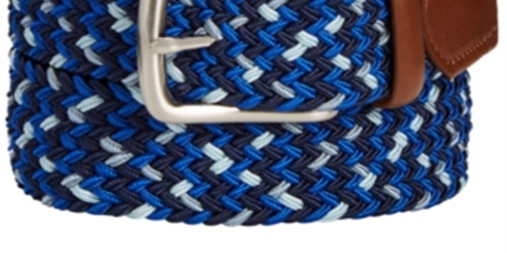 Club Room Men's Woven Faux Leather Trim Braided Belt Blue Size Small