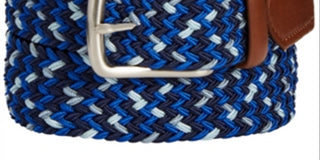 Club Room Men's Woven Faux Leather Trim Braided Belt Blue Size Small