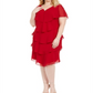 SL Fashions Women's Plus Shift Tiered Chiffon Bling Front Dress Red Size 18W