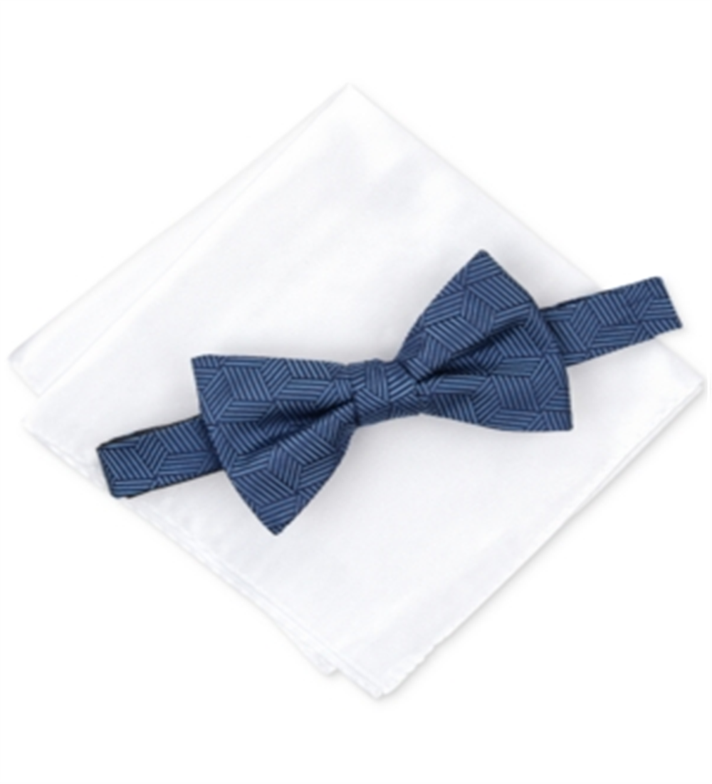 Alfani Men's Shubert Satin Pocket Square Bow Tie Blue Size Regular