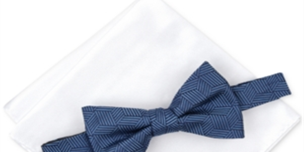 Alfani Men's Shubert Satin Pocket Square Bow Tie Blue Size Regular