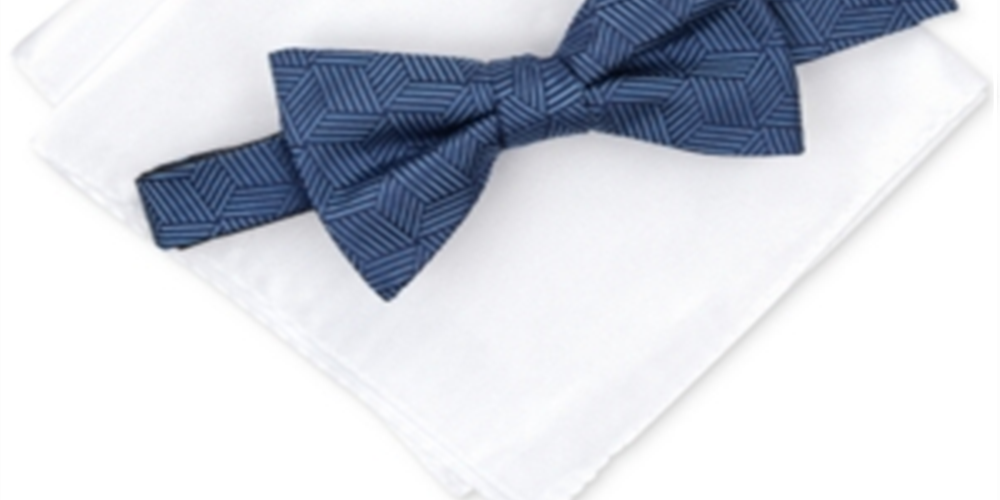 Alfani Men's Shubert Satin Pocket Square Bow Tie Blue Size Regular