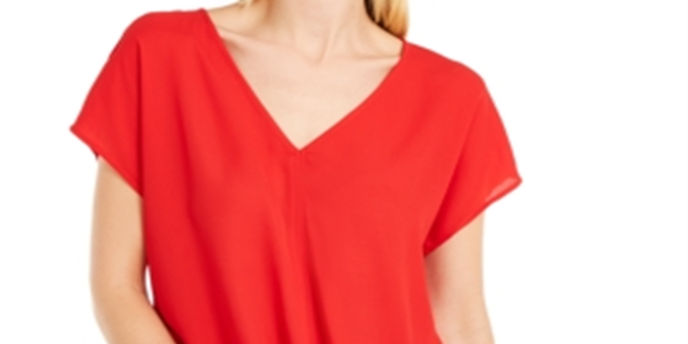 INC International Concepts Women's Crepe Casual Pullover Top Red Size Medium