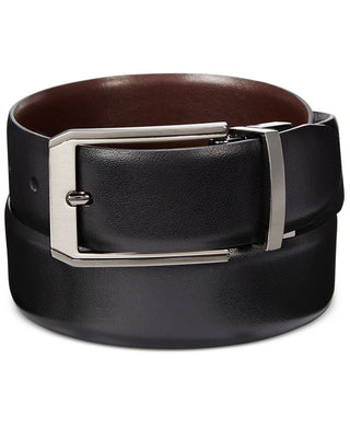 Perry Ellis Men's Tone Matte and Shine Buckle Reversible Belt Black Size 42