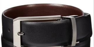Perry Ellis Men's Tone Matte and Shine Buckle Reversible Belt Black Size 42