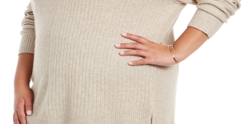 Style & Co Women's Plus Mixed Ribbed Turtleneck Tunic Sweater Brown Size 3X