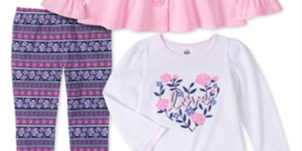 Kids Headquarters Toddler Girls 3-Pc. Fleece Jacket Love Top & Printed Leggings Set Pink Size 3T