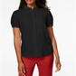 Anne Klein Women's Short Sleeve Button Down Blouse Black Size 8