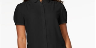Anne Klein Women's Short Sleeve Button Down Blouse Black Size 8
