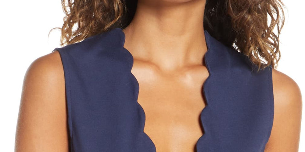 French Connection Women's Lula Scalloped Edge Mini Dress Blue Size 10