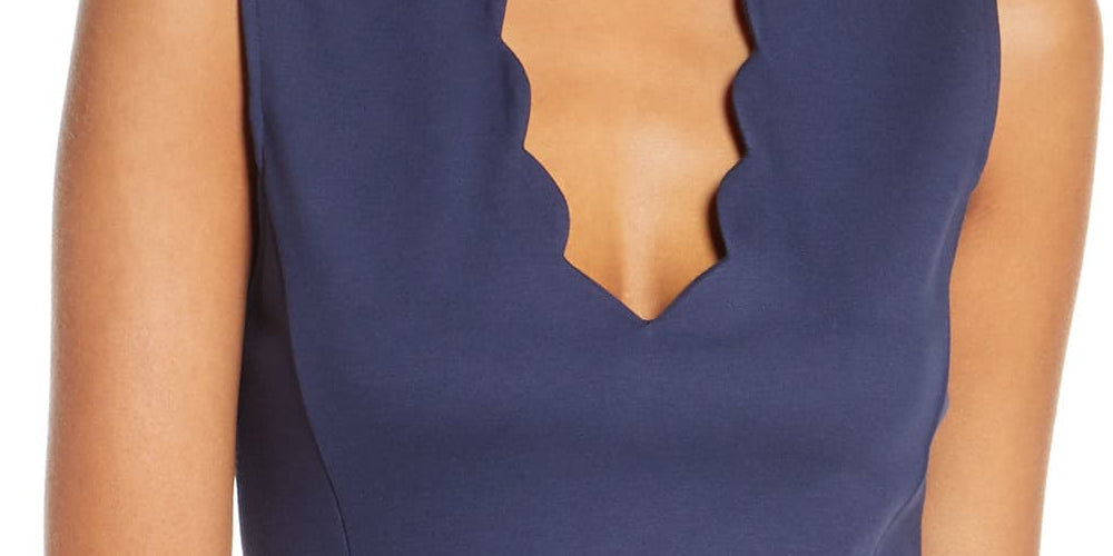 French Connection Women's Lula Scalloped Edge Mini Dress Blue Size 10