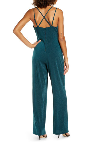 SEQUIN HEARTS Women's Spaghetti Strap Jewel Neck Jumpsuit Juniors Green Size 5
