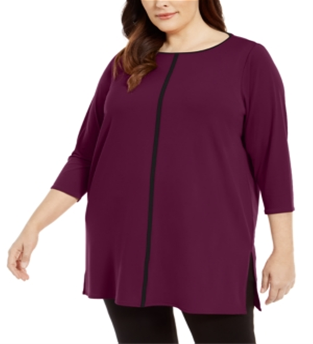 Alfani Women's Contrast Stripe Tunic Wine Size 3X
