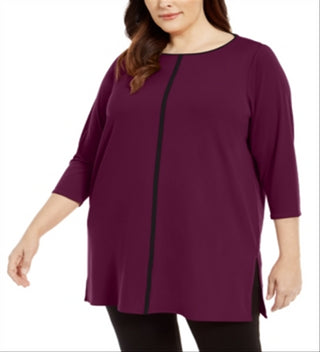 Alfani Women's Contrast Stripe Tunic Wine Size 3X