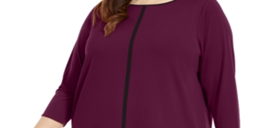 Alfani Women's Contrast Stripe Tunic Wine Size 3X