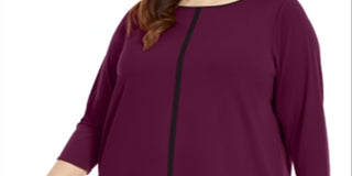 Alfani Women's Contrast Stripe Tunic Wine Size 3X