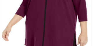 Alfani Women's Contrast Stripe Tunic Wine Size 3X