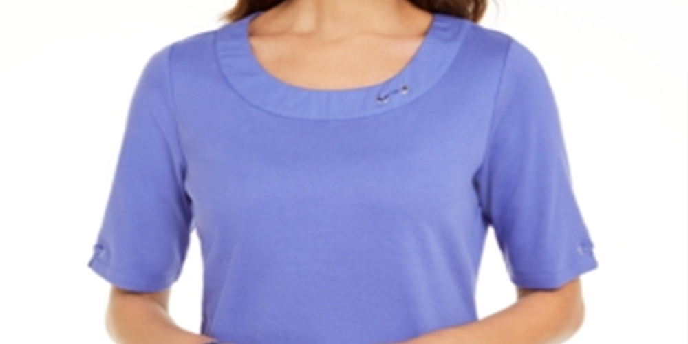 Karen Scott Women's Cotton Ring Top Blue Size M
