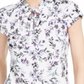 Karl Lagerfeld Women's Floral Print Cap Sleeve Blouse White Size XXS
