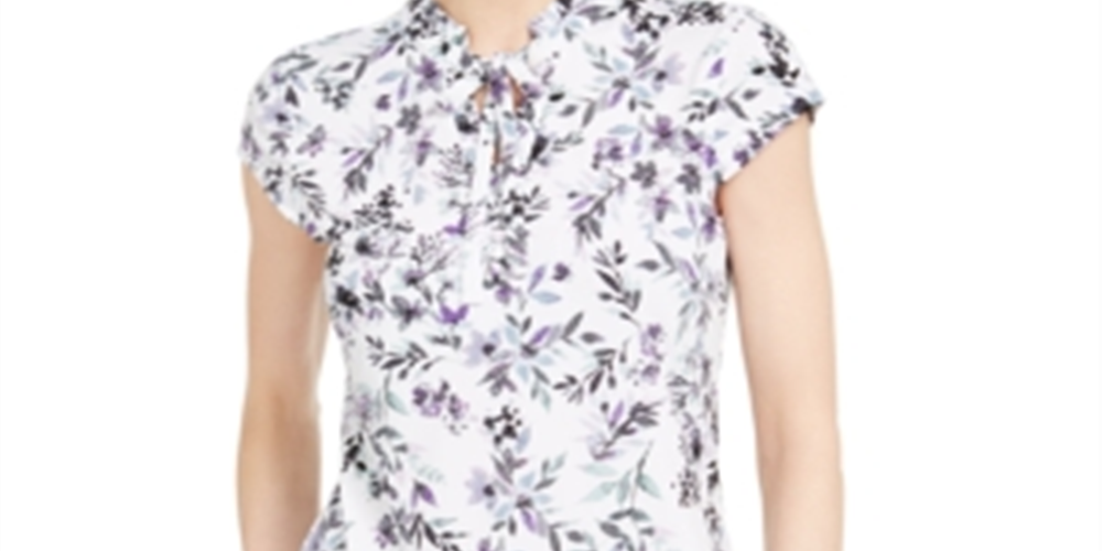 Karl Lagerfeld Women's Floral Print Cap Sleeve Blouse White Size XXS