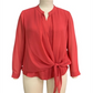 Alfani Women's Tie Front Solid Long Sleeve with Buttons Blouse Top Red Size Large