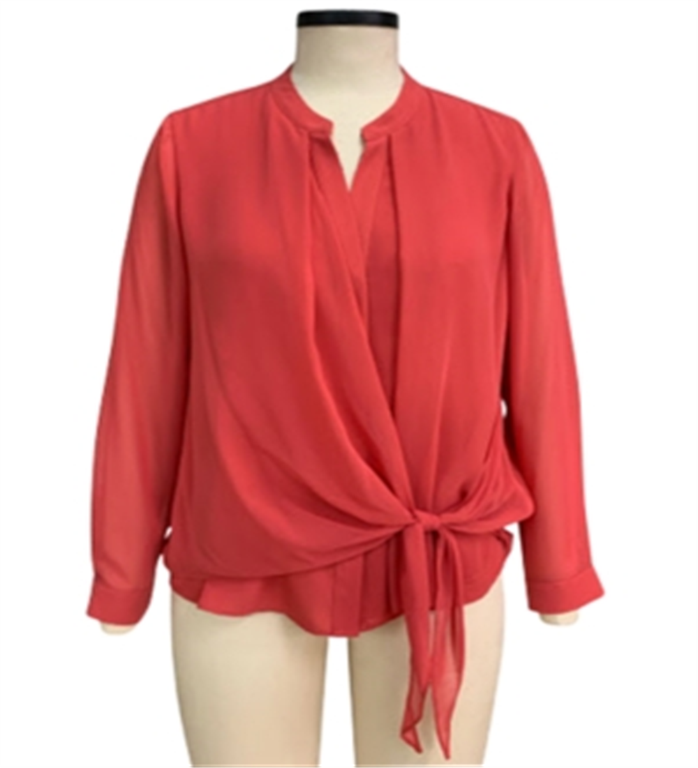 Alfani Women's Tie Front Solid Long Sleeve with Buttons Blouse Top Red Size Large