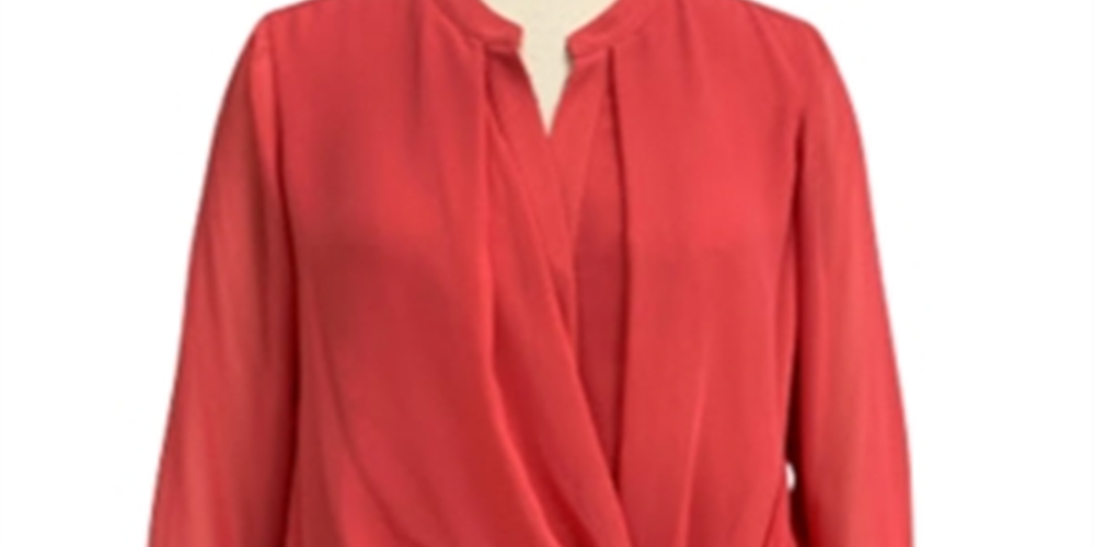 Alfani Women's Tie Front Solid Long Sleeve with Buttons Blouse Top Red Size Large