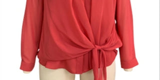 Alfani Women's Tie Front Solid Long Sleeve with Buttons Blouse Top Red Size Large