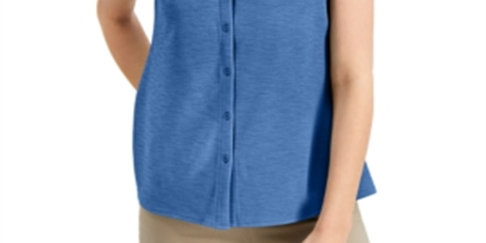 Alfani Women's Collar Sleeveless Button Down Top Blue Size Large
