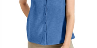 Alfani Women's Collar Sleeveless Button Down Top Blue Size Large