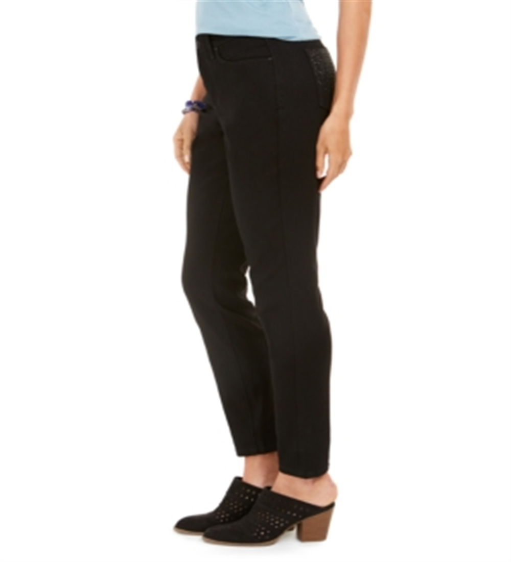 Style & Co Women's Bling Pocket Tummy Control Jeans Black Size 16 Petite