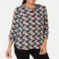 JM Collection Women's  Printed Pleated-Back Blouse Texture Dots Red Size S