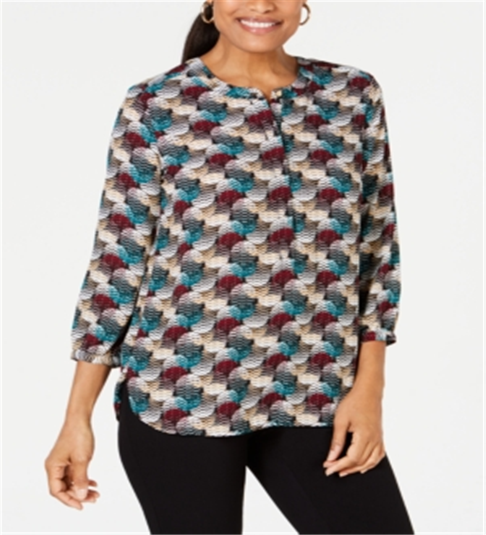 JM Collection Women's  Printed Pleated-Back Blouse Texture Dots Red Size S