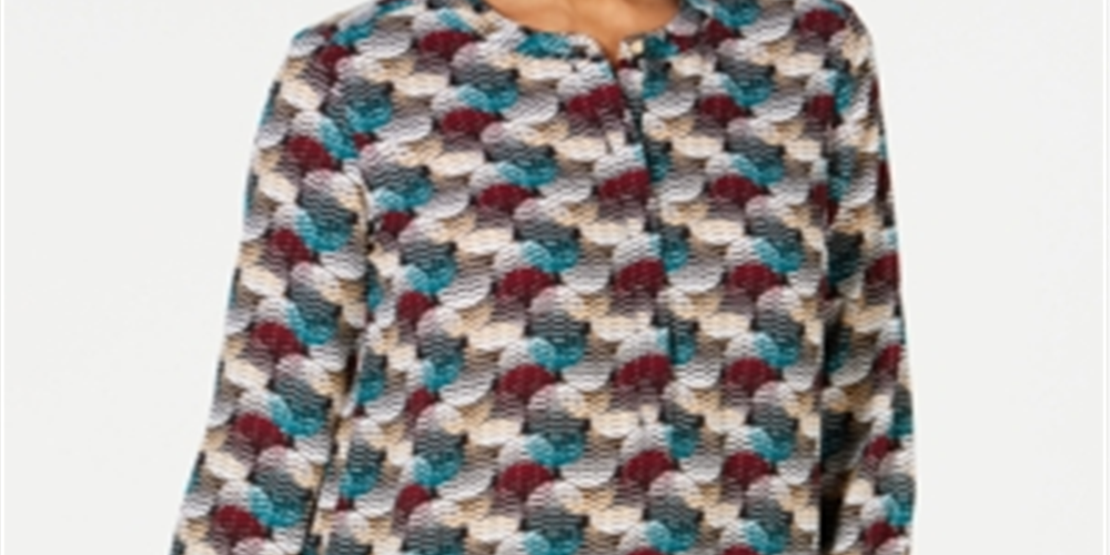 JM Collection Women's  Printed Pleated-Back Blouse Texture Dots Red Size S