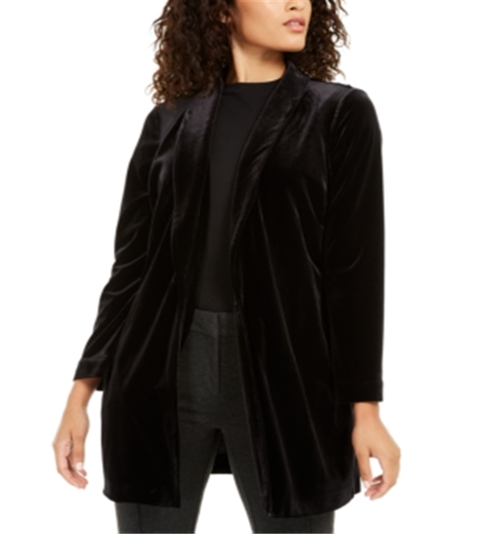 Alfani Women's Velvet Long Jacket Black Size Petite Small