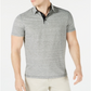Alfani Men's Regular Fit End on End Stripe Linen Blend Polo Shirt Gray Size Medium