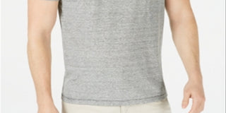 Alfani Men's Regular Fit End on End Stripe Linen Blend Polo Shirt Gray Size Medium