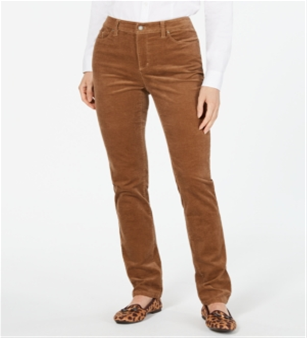 Charter Club Women's Lexington Straight Leg Corduroy Pants Brown Size 12 Petite